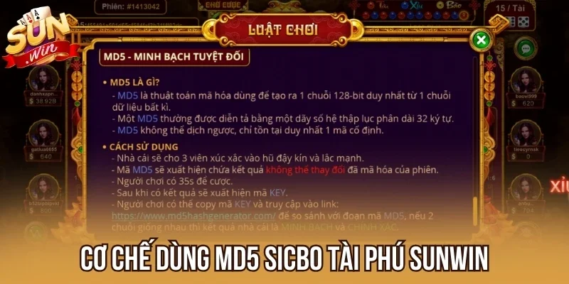 Cơ chế dùng MD5 Sicbo Tài Phú Sunwin