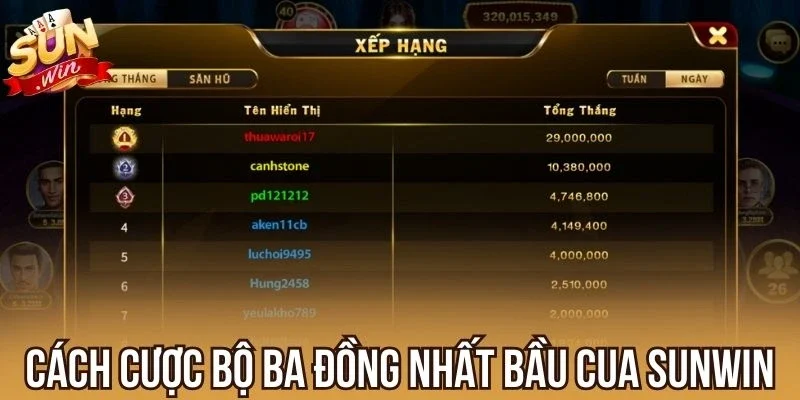 Cách cược bộ ba đồng nhất Bầu Cua Sunwin