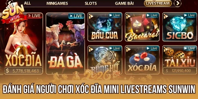 Đánh giá người chơi Xóc Đĩa Mini Livestreams Sunwin