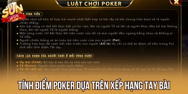 Tính điểm poker dựa trên xếp hạng tay bài