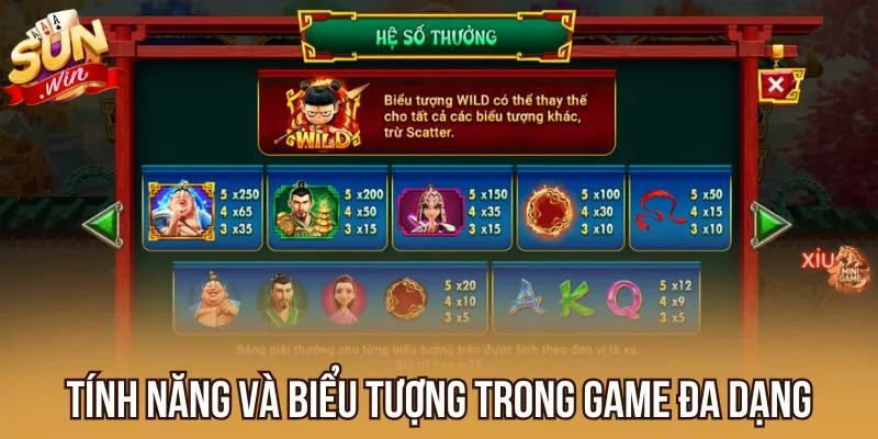Tính năng và biểu tượng trong game đa dạng