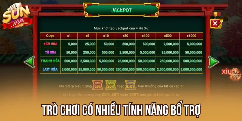 Trò chơi có nhiều tính năng bổ trợ