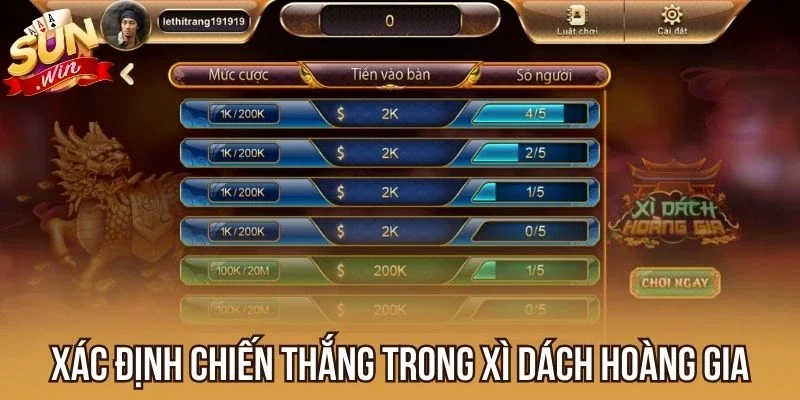 Xác định chiến thắng trong Xì Dách Hoàng Gia